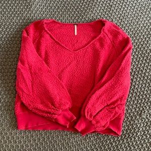 Free People Boucle Cropped Sweatshirt with slightly Puff Sleeves // Small